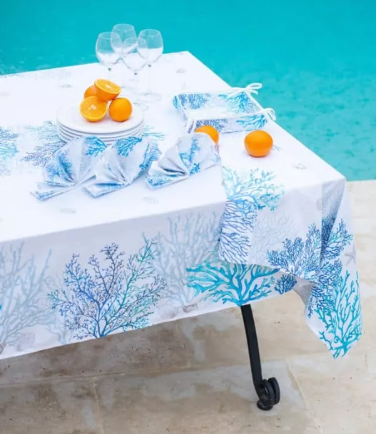 French tablecloth coated or cotton (Lagon. blue)